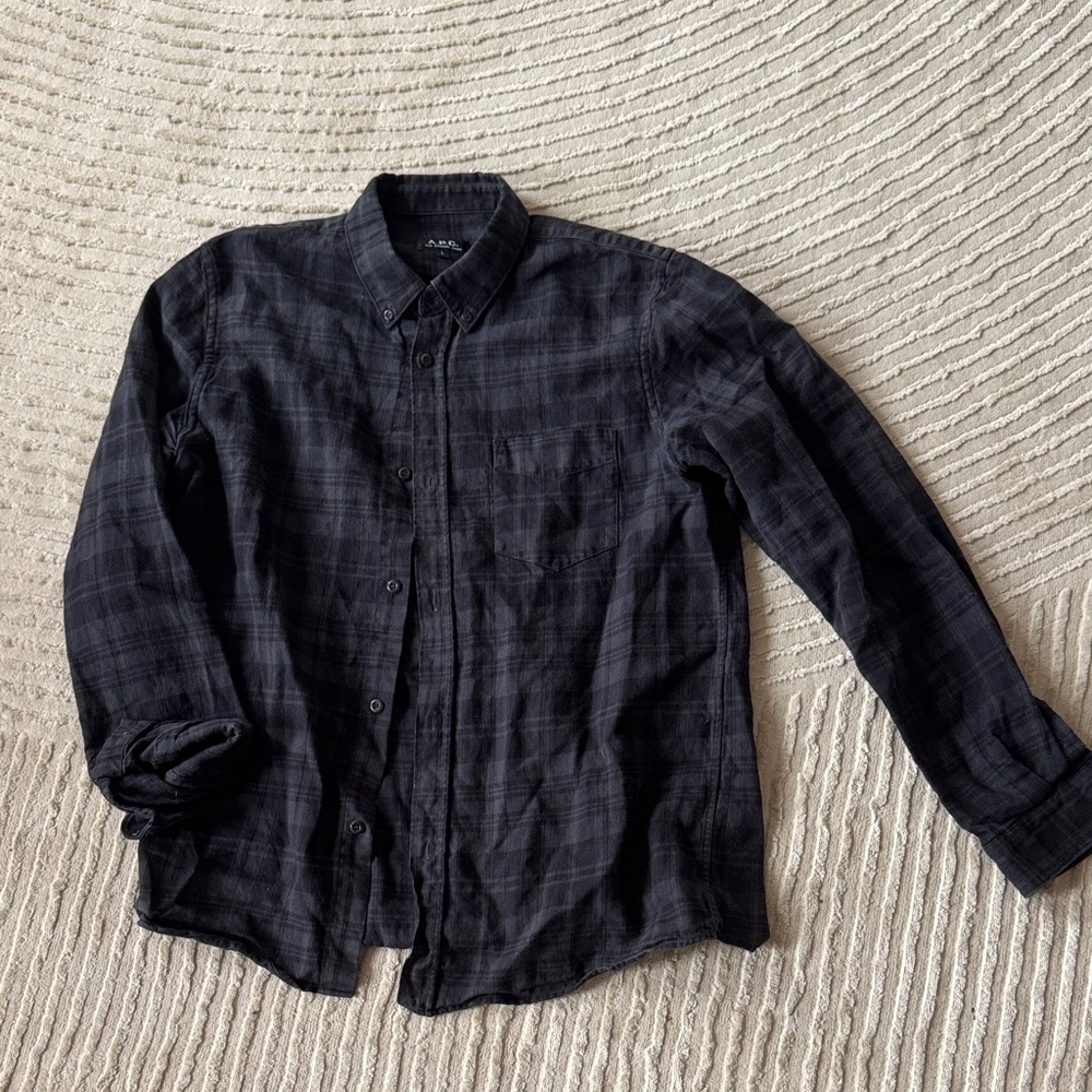 A.P.C. Black & Green Plaid Casual Button Down Shirt
